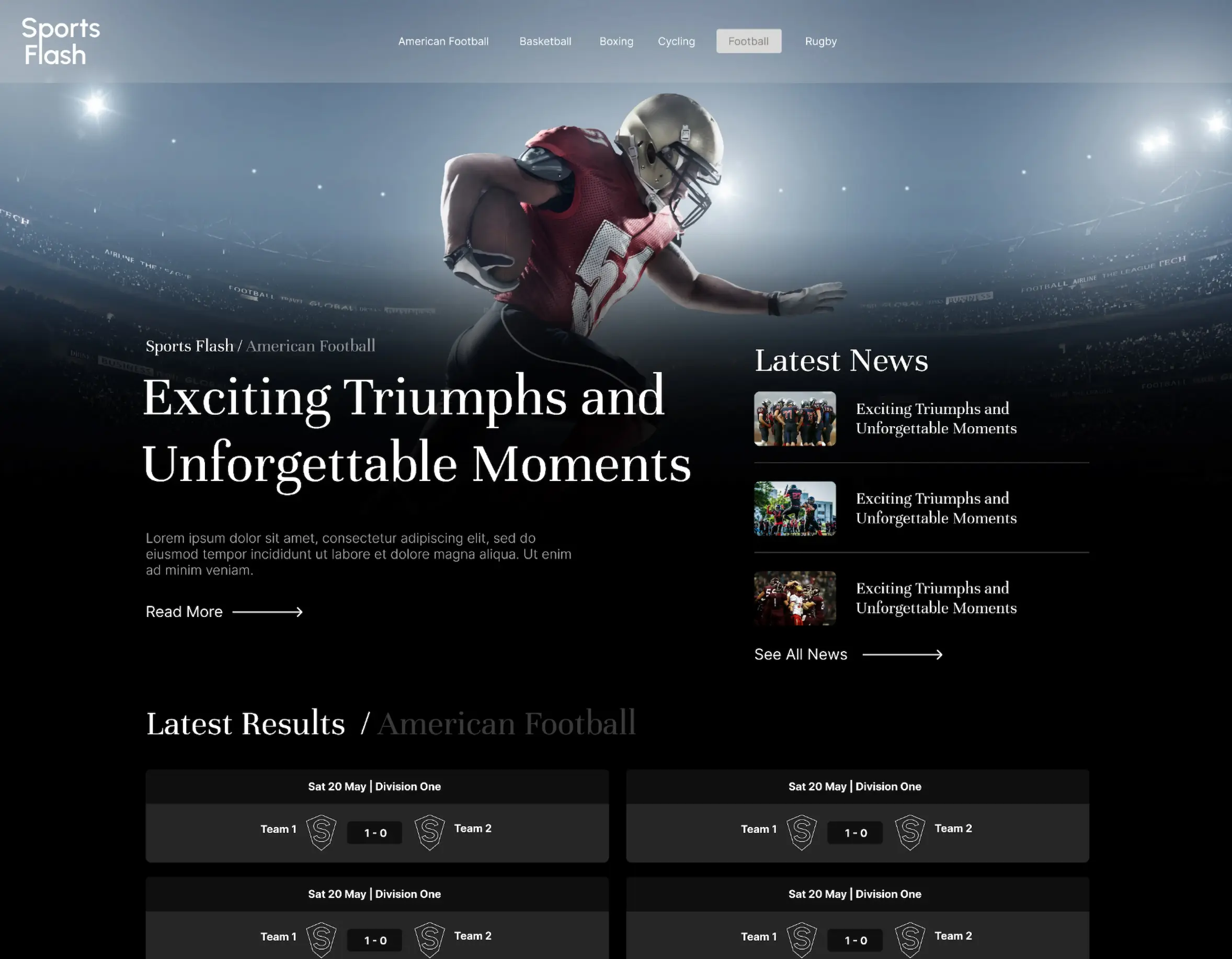 Preview of the Sports Flash News website